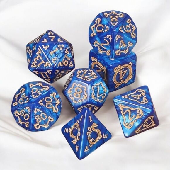 NEW D&D Polyhedral DND Dice Set‎ Iridescent Blue Swirl Water Acrylic D20 RPG MTG - Picture 2 of 2